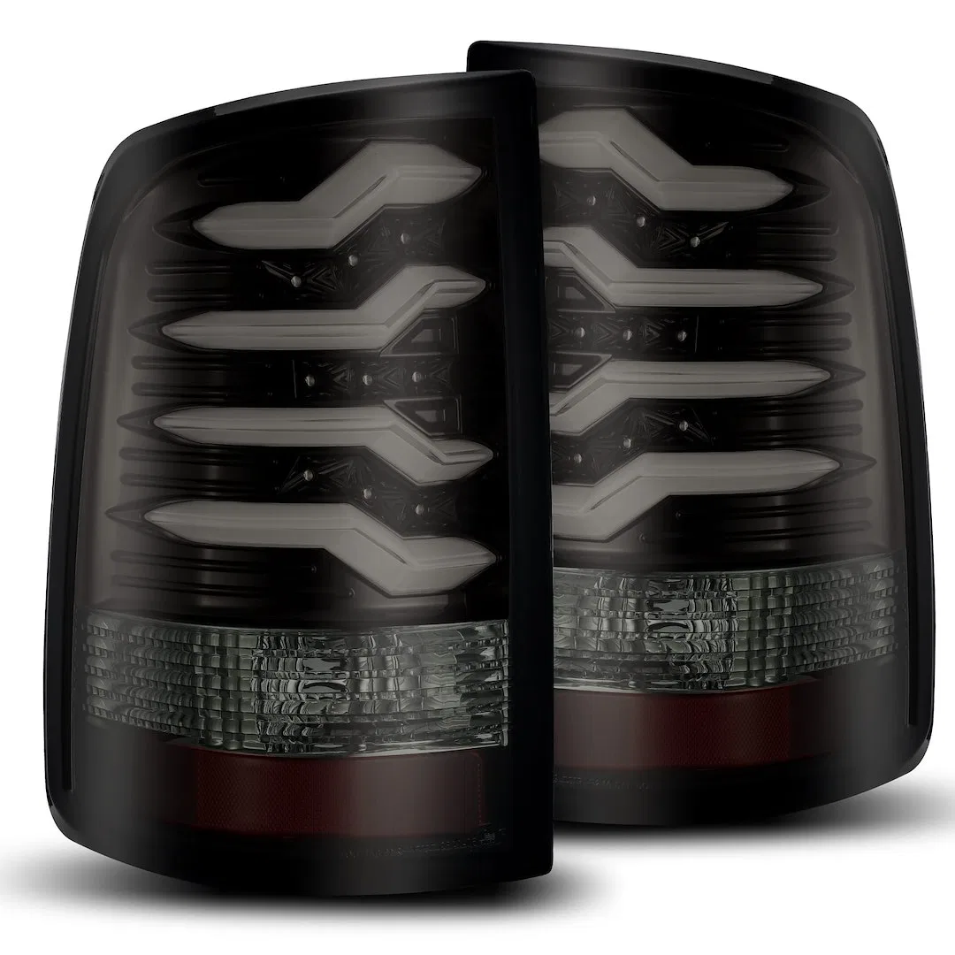 640010 – ALPHAREX USA Tail Light Assembly, LED Smoke Lens With Red Reflectors Jet Black Housing Red Bulb DOT/ SAE App...